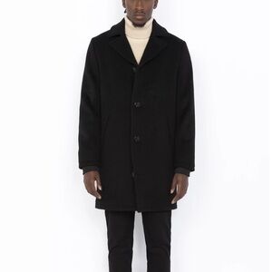 Schott NYC Wool Town Coat Black Mens Pockets Classic Fit Button Front Sz L